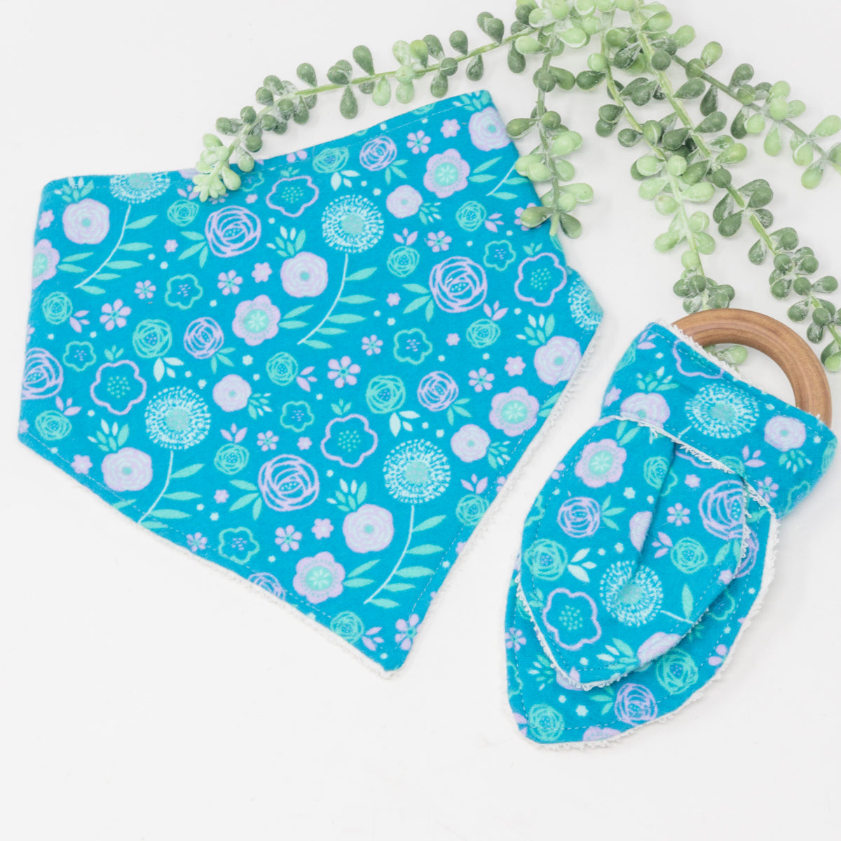 floral bib and teething set